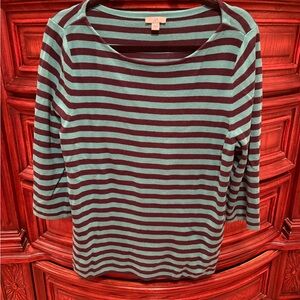 J.Jill Green and Black Striped Top